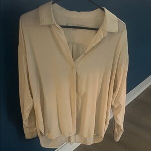 LOFT Cream Button-Front Collared Blouse
